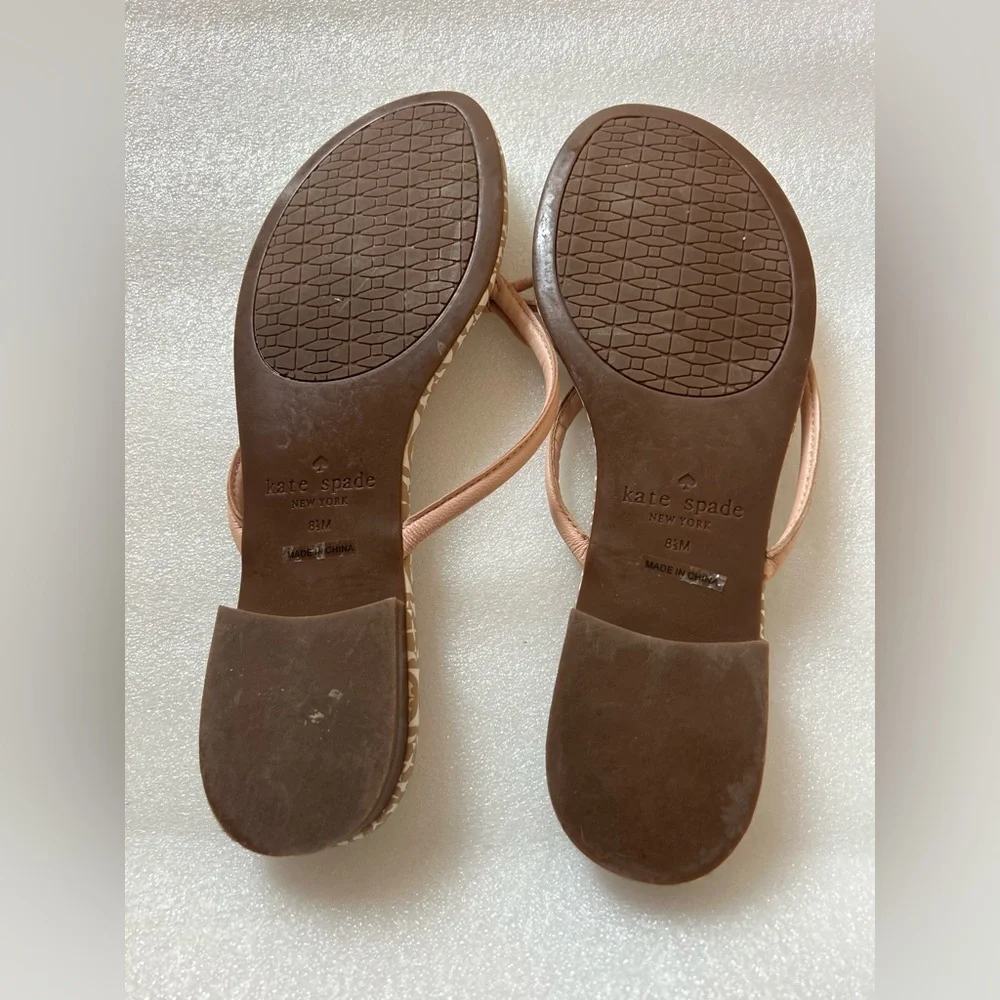 Kate Spade Mystic Bow Leather Pink Gold Patterned Flip Flop Sandals 8.5 - Picture 7 of 9